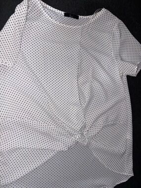 Tua White Blouse with Navy Polka Dots and Front Knot